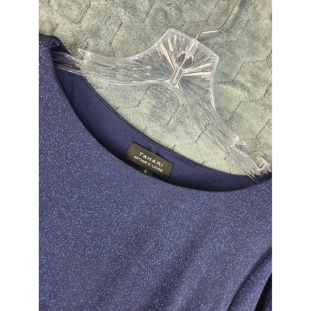 Tahari Arthur S Levine Navy Blue Glitter Tiered Cocktail Dress Size 6